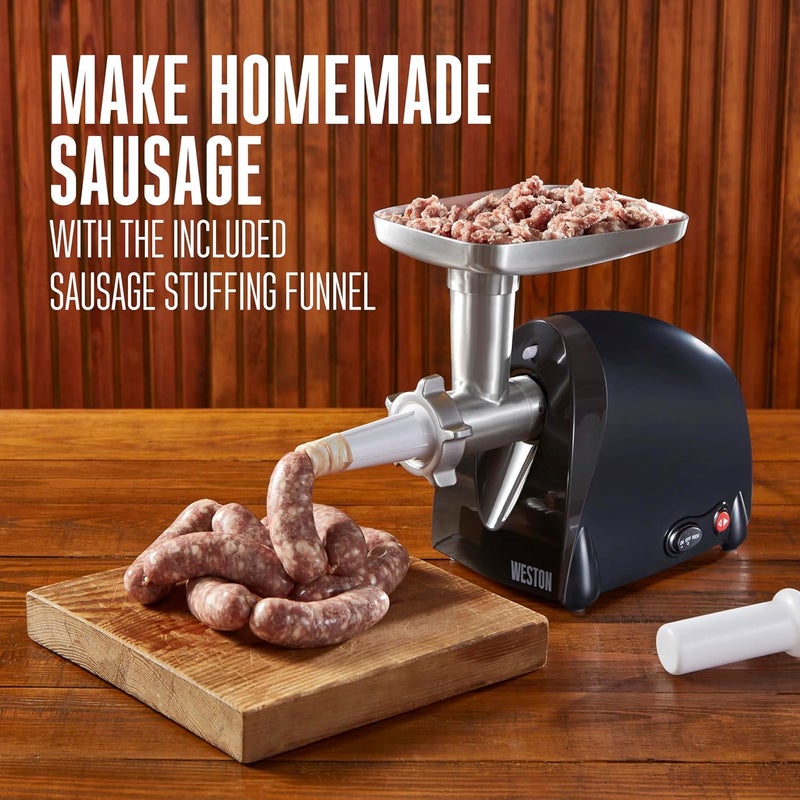 Weston Electric Meat Grinder & Sausage Stuffer, Num. 5 500 Watt, 5/8 HP Motor, Grinds 2 lbs Per Minute, Includes Stainless Steel Grinding Plates, Black (82-0330-W) - Image 5